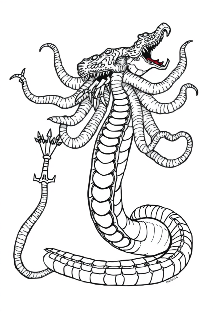 Hydra Many Headed Serpent coloring page, free printable