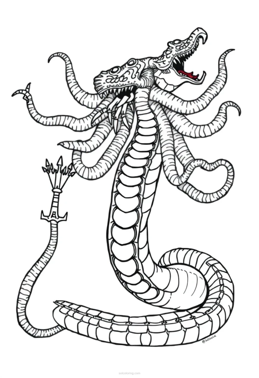 Hydra Many Headed Serpent coloring page for kids