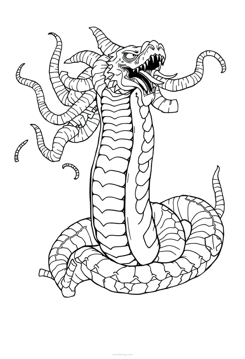 Hydra Many Headed Serpent coloring page for kids