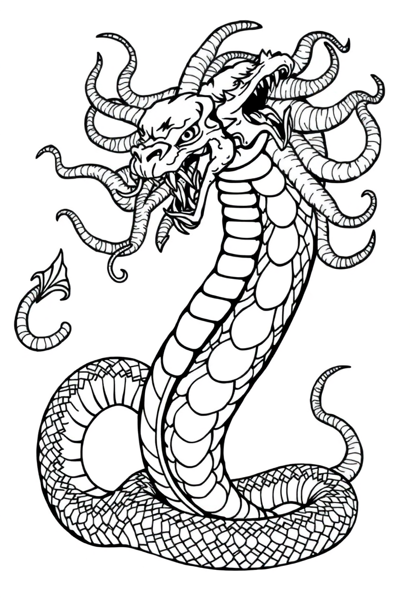 Hydra Many Headed Serpent coloring page, free printable