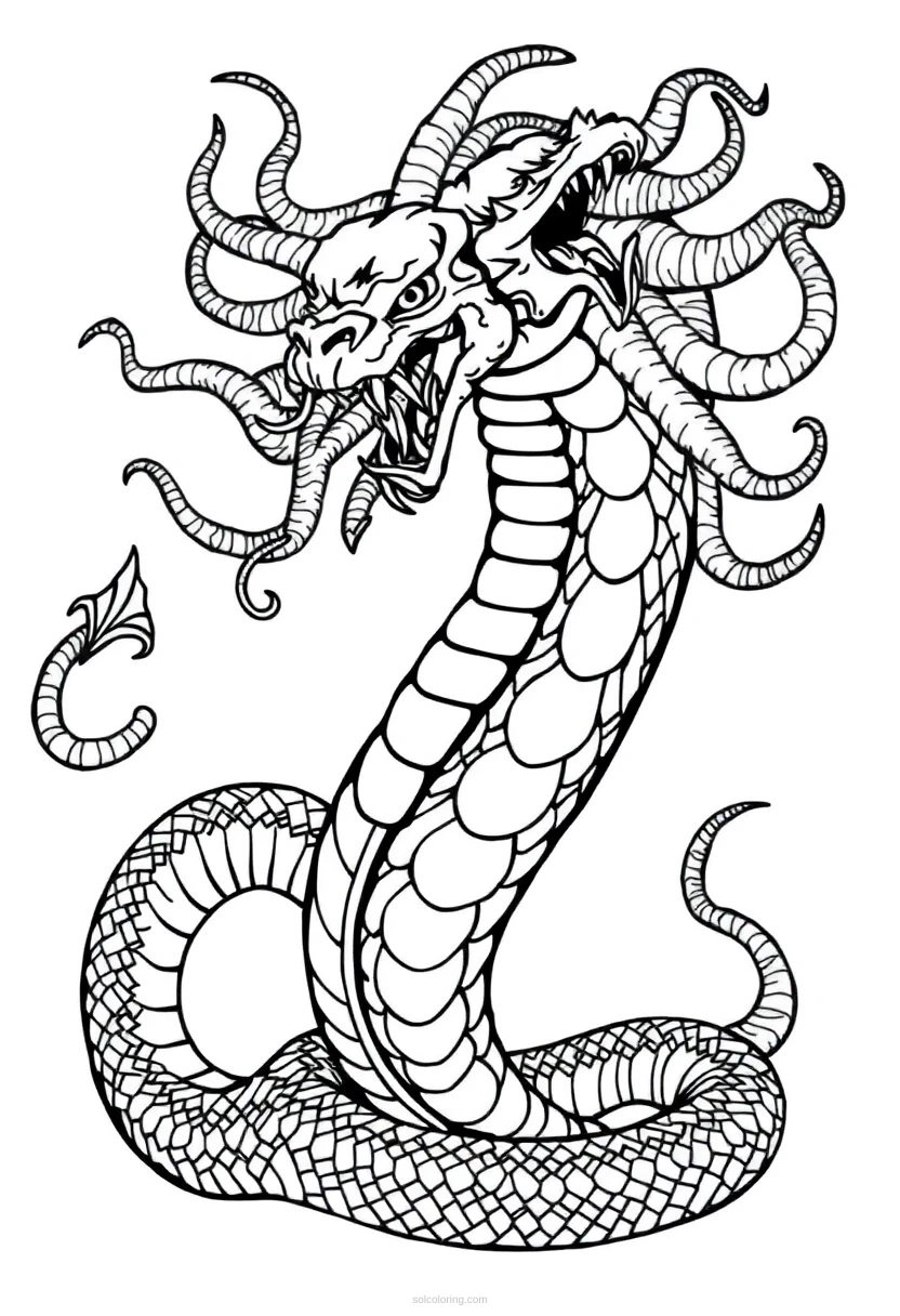 Hydra Many Headed Serpent coloring page for kids