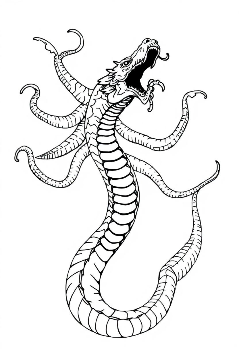 Hydra Many Headed Serpent coloring page, free printable