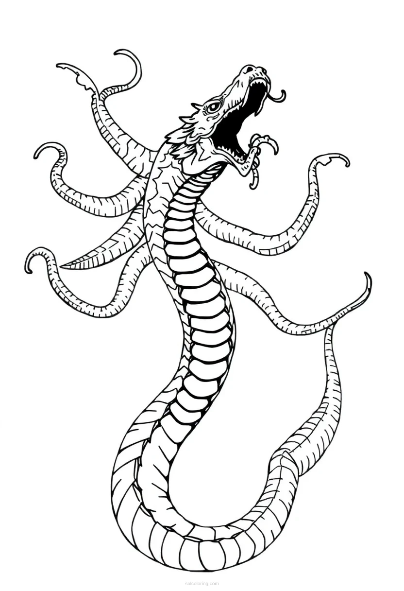 Hydra Many Headed Serpent coloring page for kids