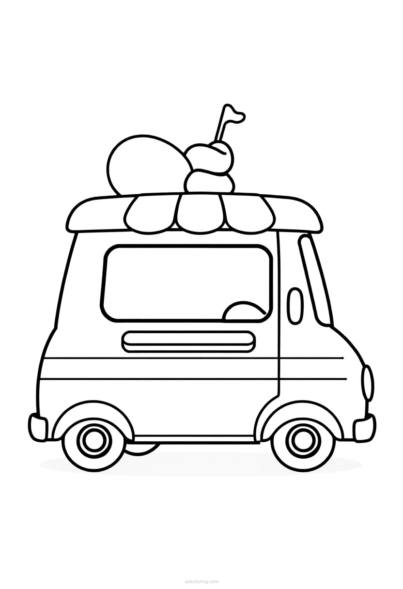 Ice Cream Truck Cute Cartoon coloring page for kids