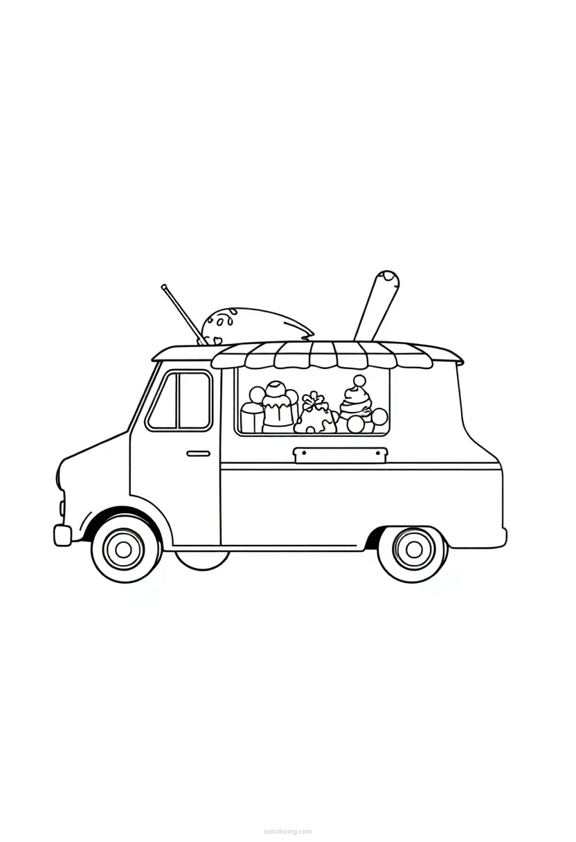 Ice Cream Truck Cute Cartoon coloring page for kids