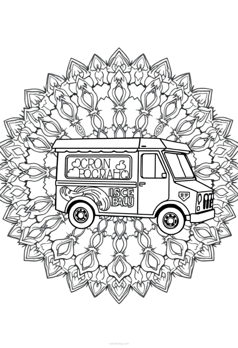Ice Cream Truck Cute Cartoon coloring page for kids