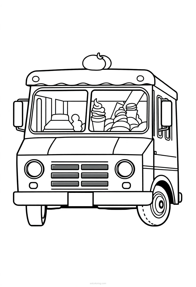 Ice Cream Truck Cute Cartoon coloring page for kids