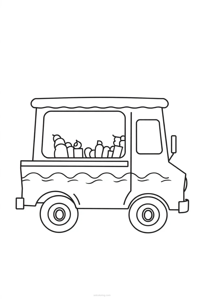 Ice Cream Truck Cute Cartoon coloring page for kids