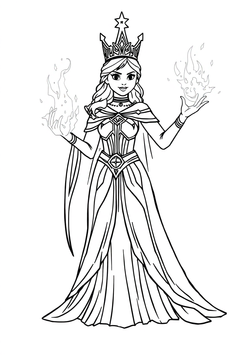 Ice Queen with Frozen Powers coloring page, free printable