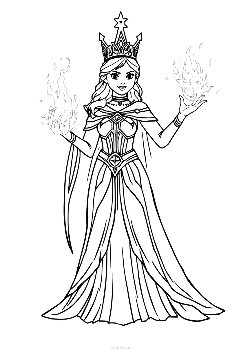 Ice Queen with Frozen Powers coloring page for kids