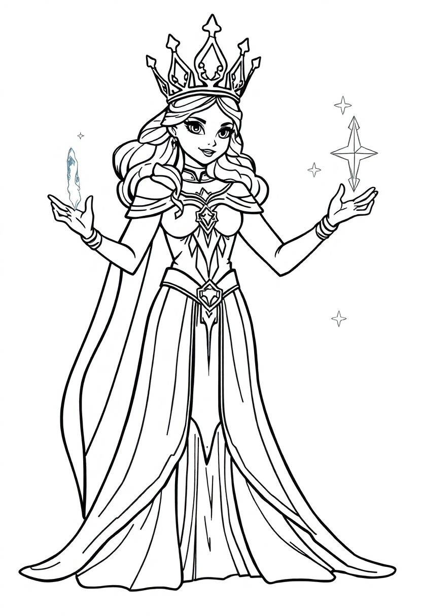 Ice Queen with Frozen Powers coloring page, free printable