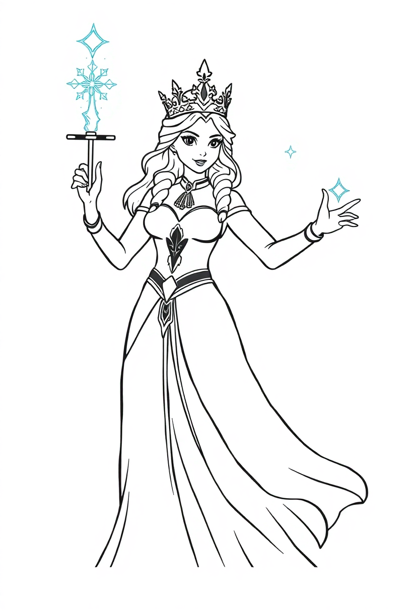 Ice Queen with Frozen Powers coloring page, free printable