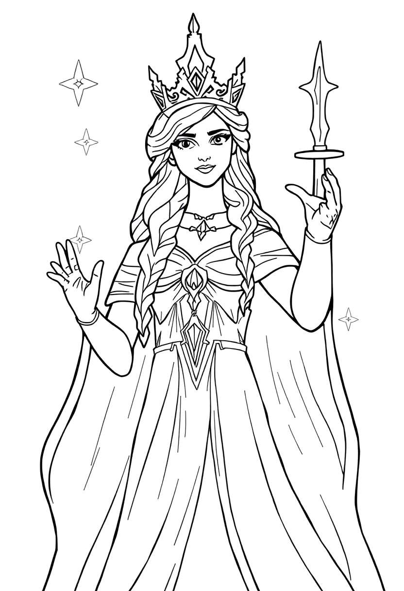 Ice Queen with Frozen Powers coloring page, free printable
