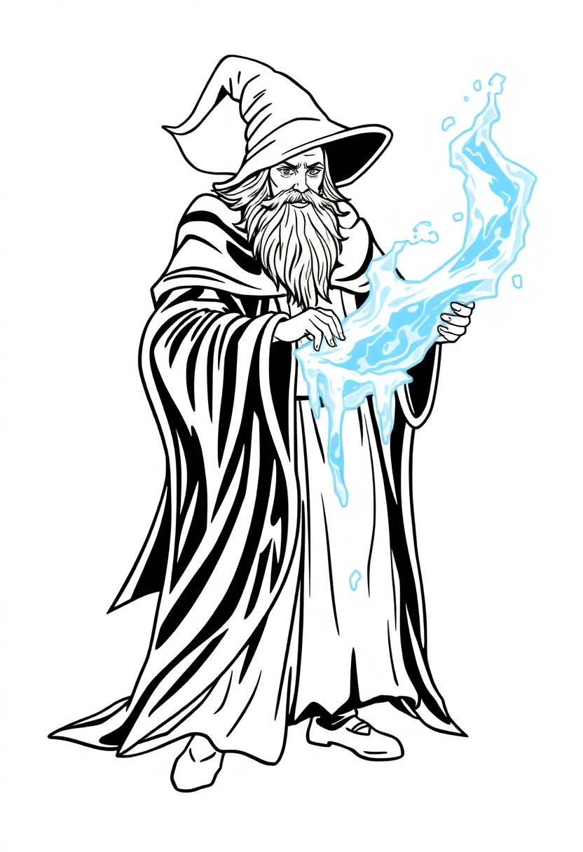 Ice Wizard With Frost Magic coloring pages
