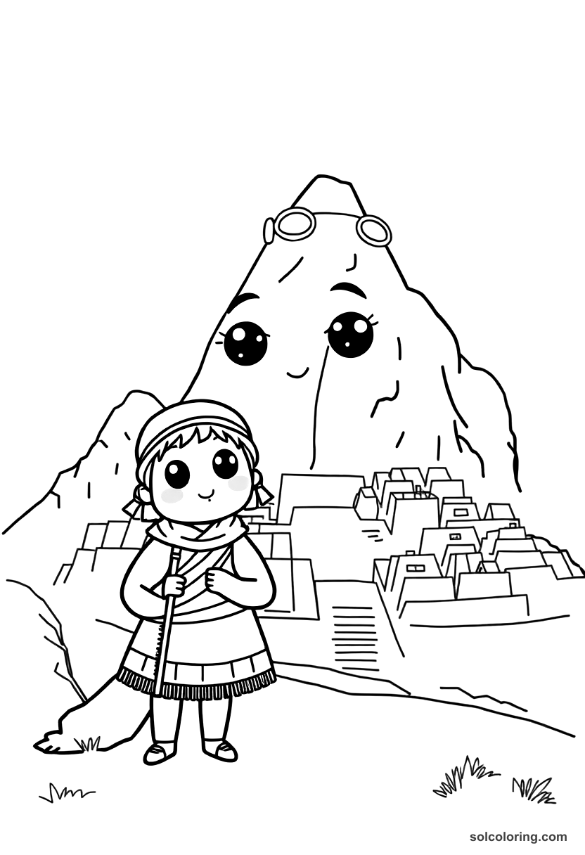 Cute Cartoon Inca Machu Picchu Daily Life coloring page, free printable cute cartoon style