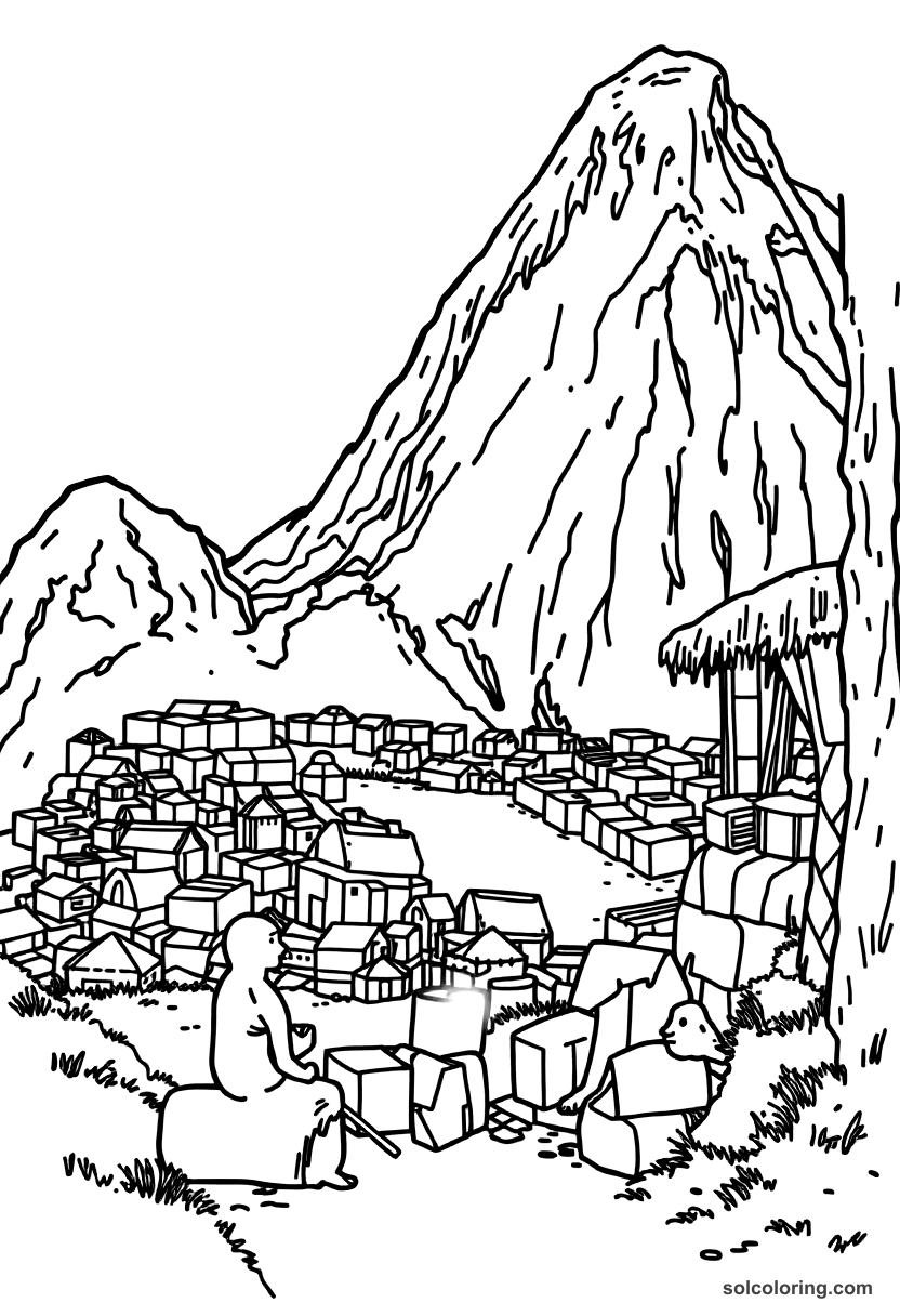 Simple Inca Machu Picchu Daily Life coloring page, free printable simple style