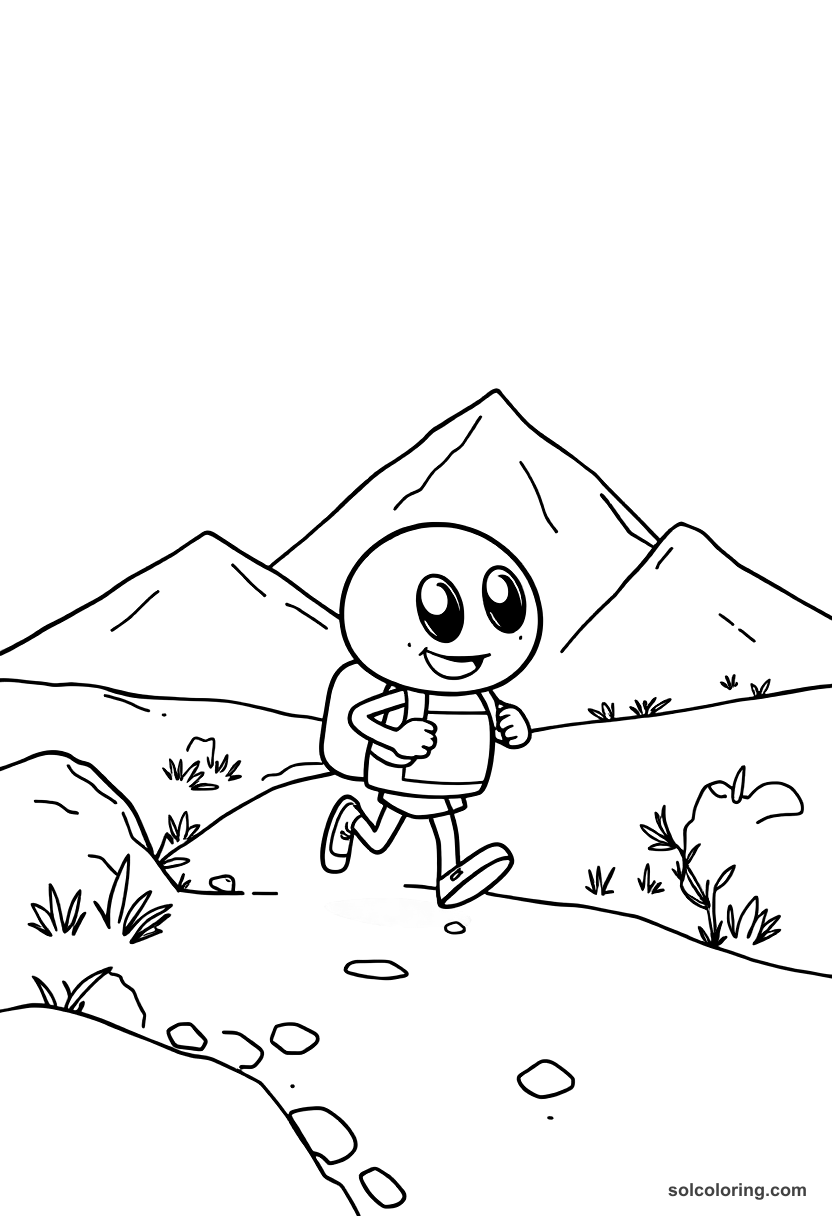Cute Cartoon Inca Runner Relay System on Mountain Trail coloring page, free printable cute cartoon style
