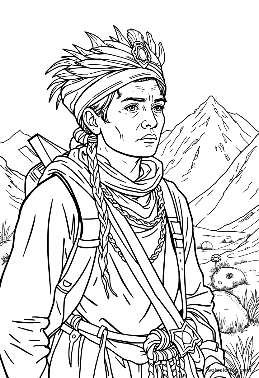 Inca Runner Relay System on Mountain Trail coloring page, free printable detailed style