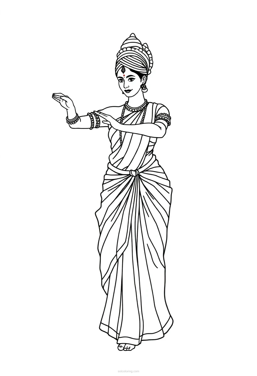 Indian Classical Dancer coloring page for kids