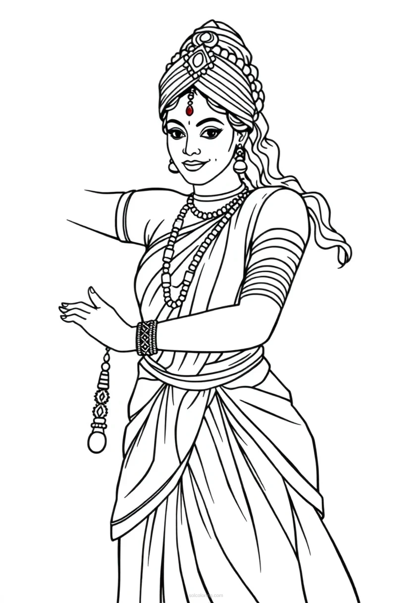 Indian Classical Dancer coloring page for kids