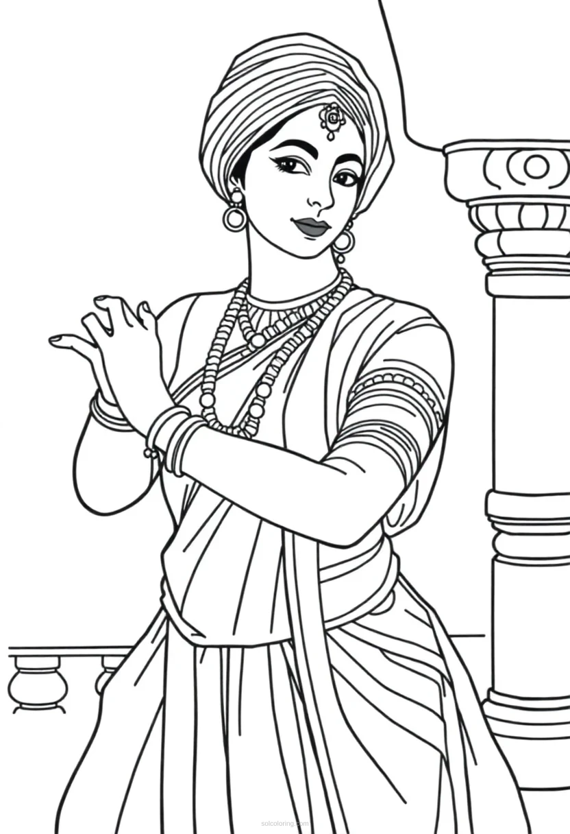 Indian Classical Dancer coloring page for kids