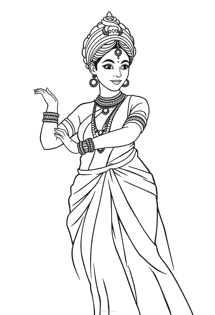 Indian Classical Dancer coloring page for kids