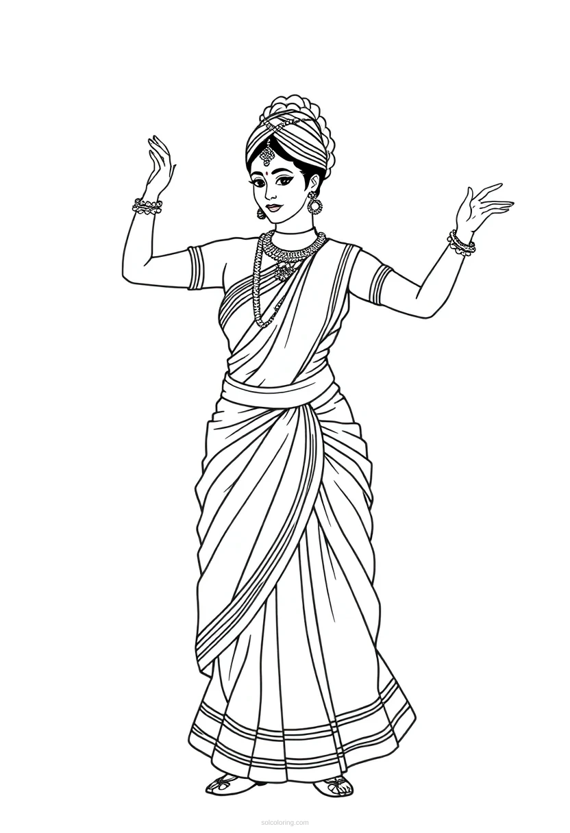 Indian Classical Dancer coloring page for kids