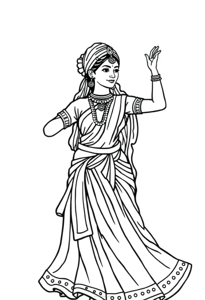Indian Classical Dancer coloring page for kids