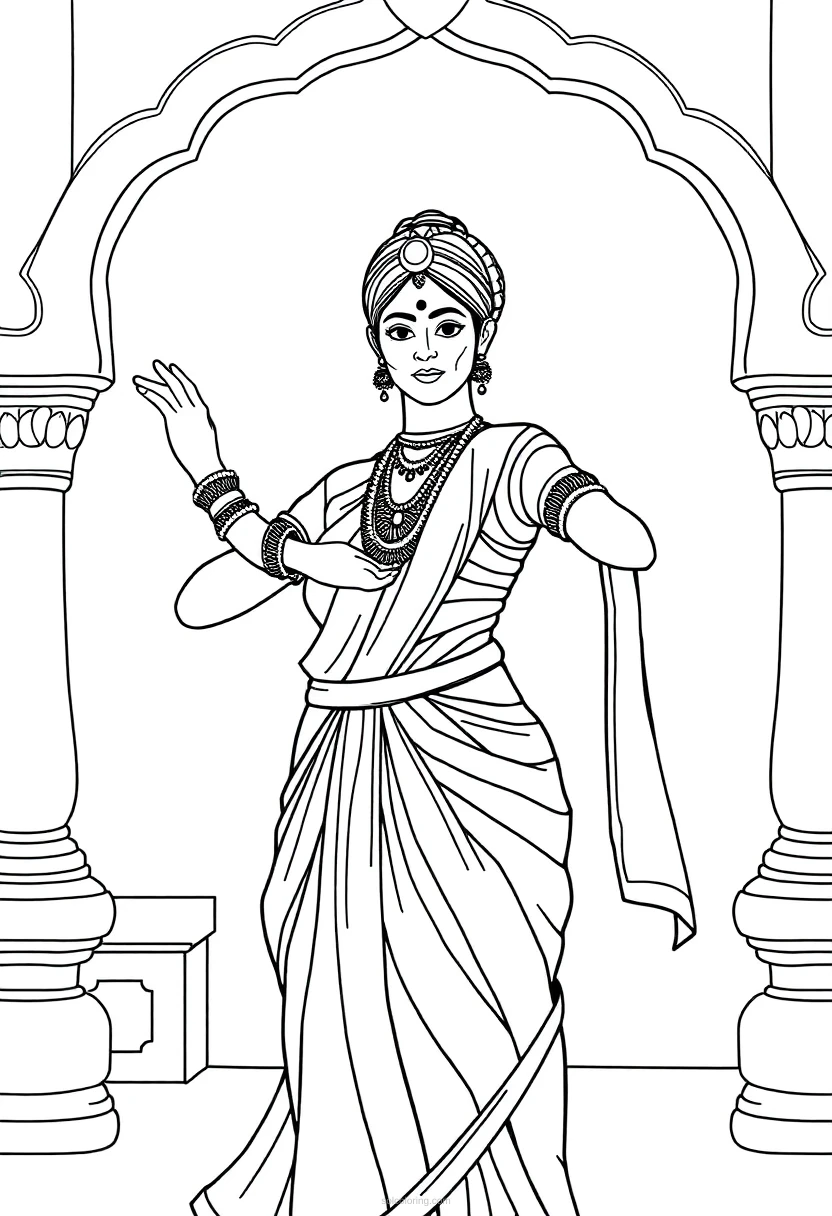 Indian Classical Dancer coloring page for kids