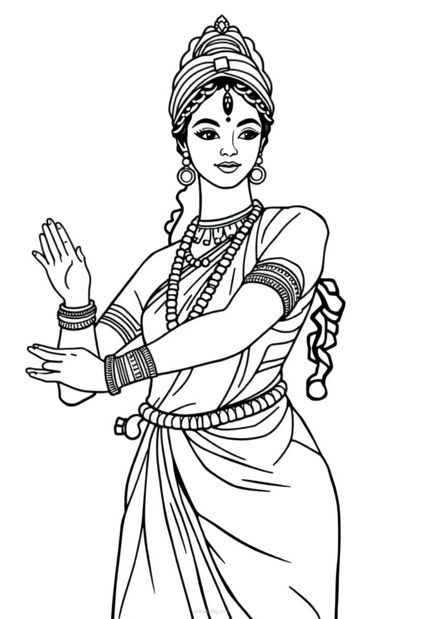 Indian Classical Dancer coloring page for kids