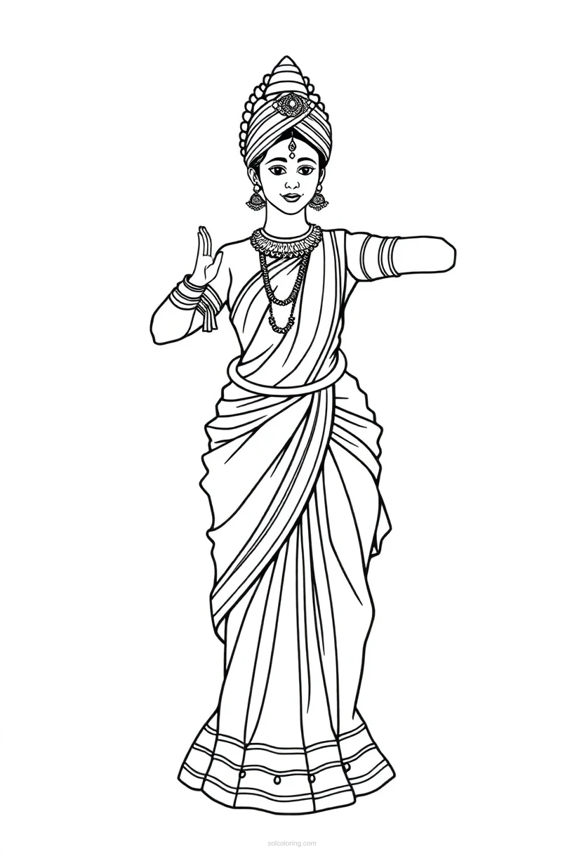 Indian Classical Dancer coloring page for kids