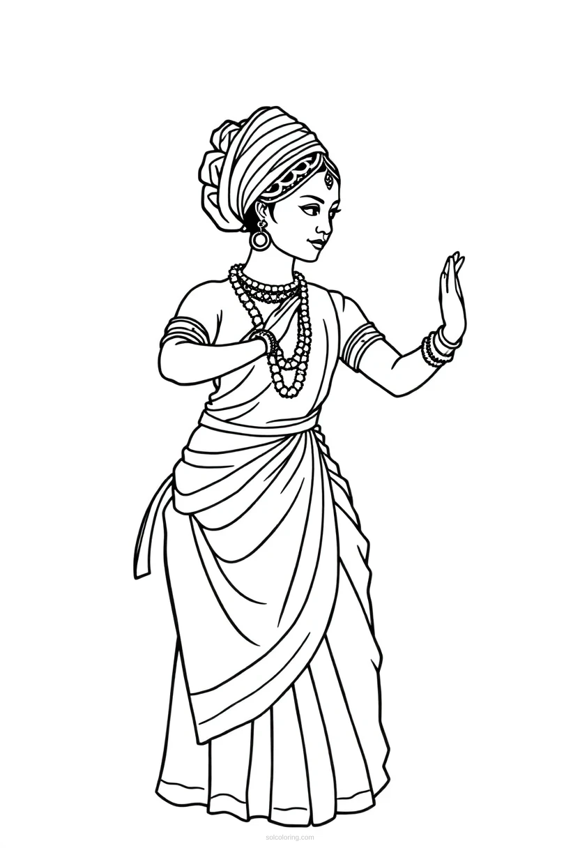 Indian Classical Dancer coloring page for kids