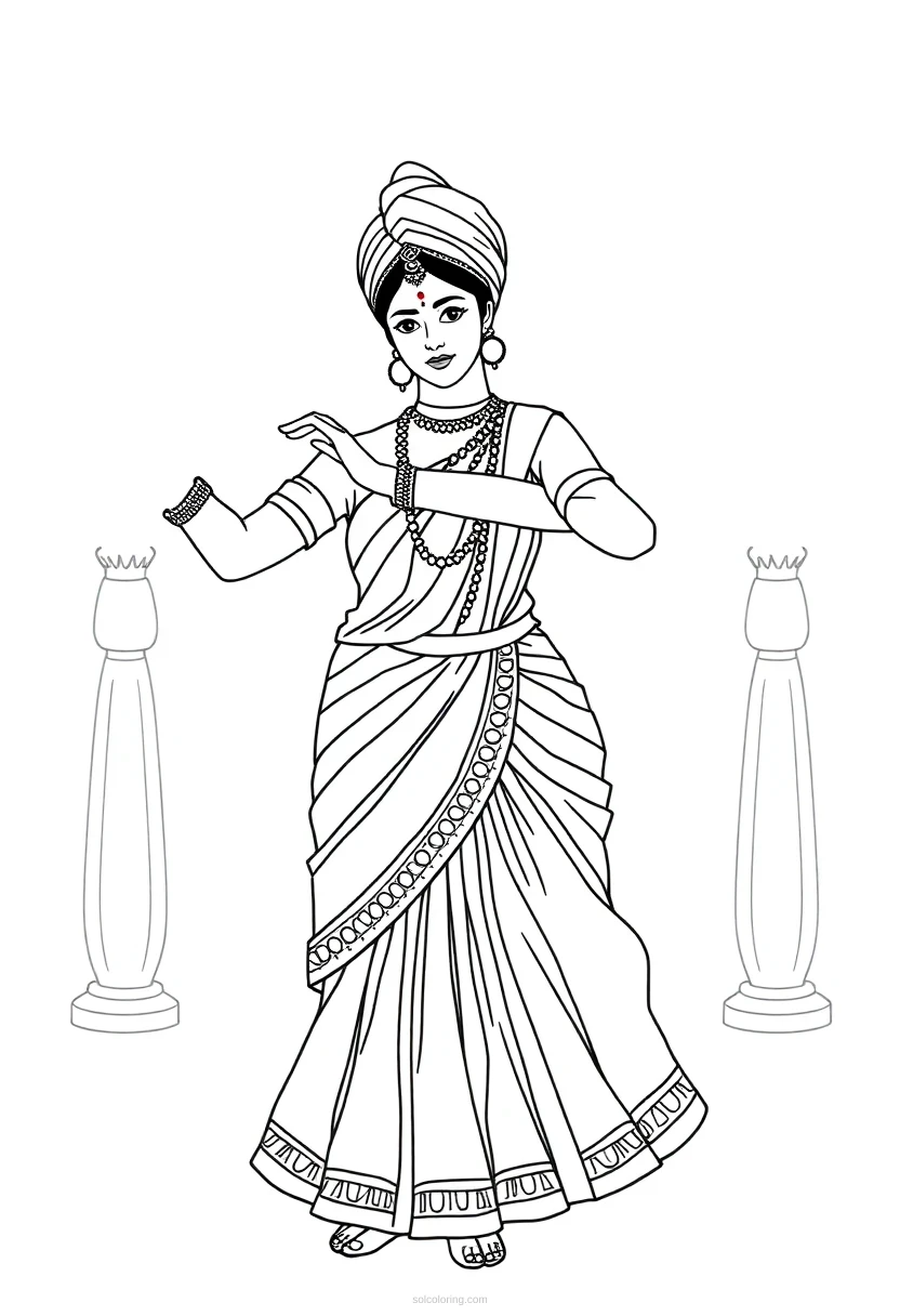 Indian Classical Dancer coloring page for kids