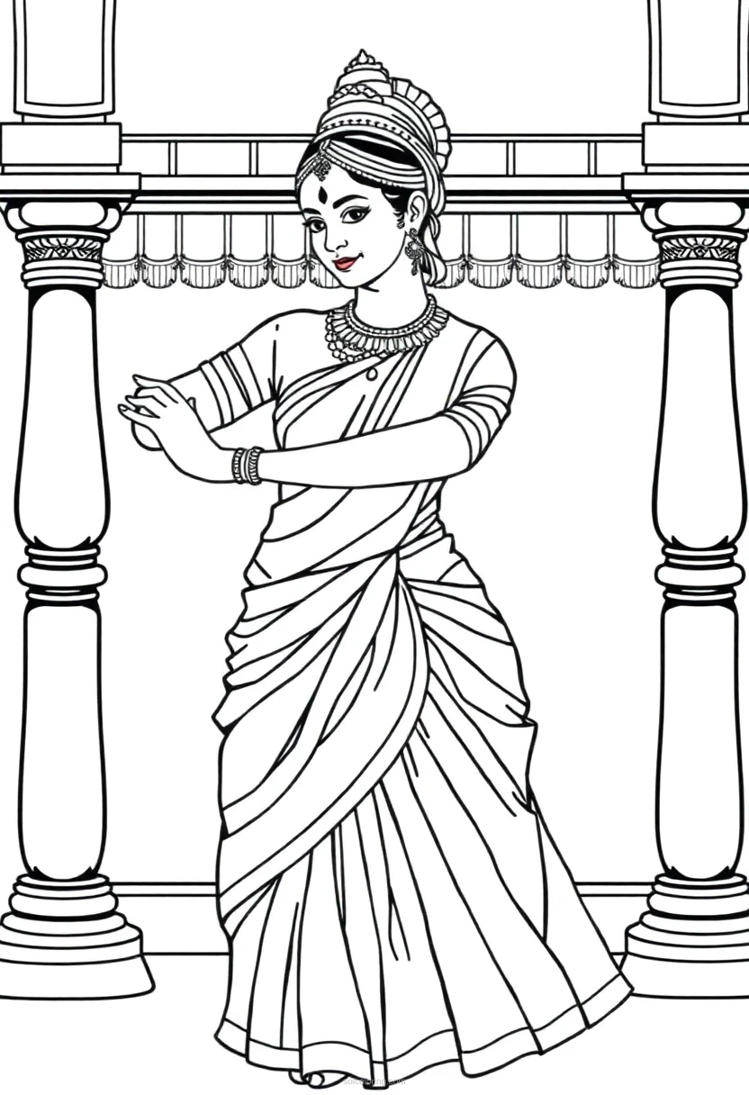 Indian Classical Dancer coloring page for kids