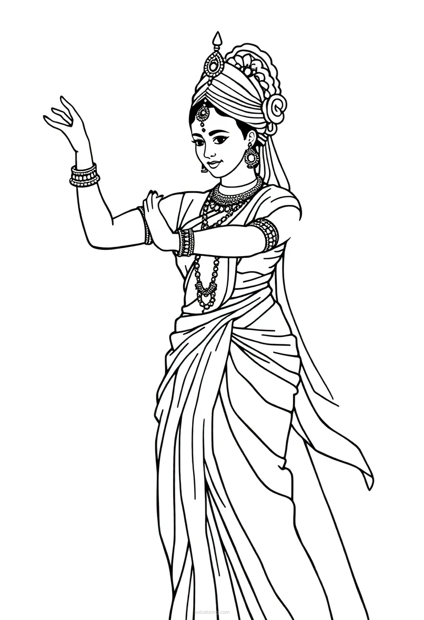 Indian Classical Dancer coloring page for kids