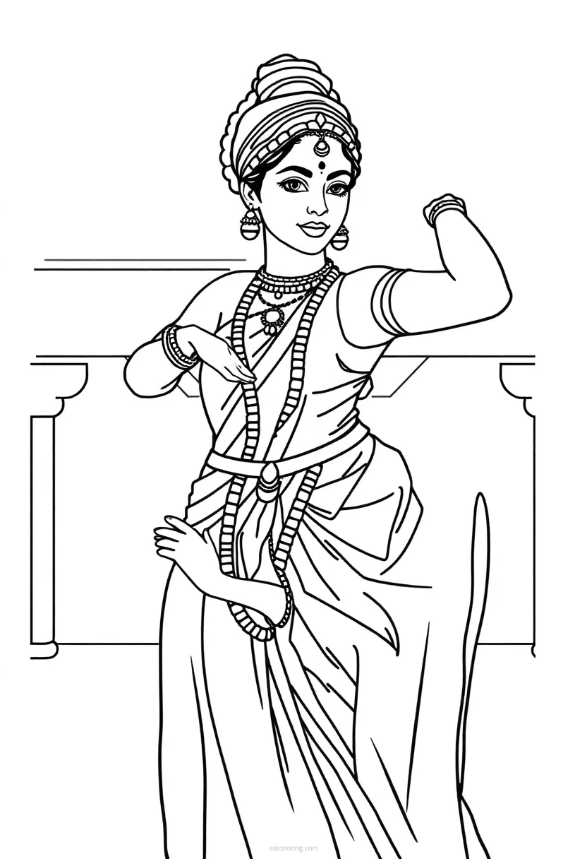 Indian Classical Dancer coloring page for kids