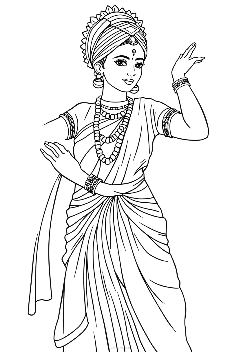 Indian Classical Dancer coloring page for kids