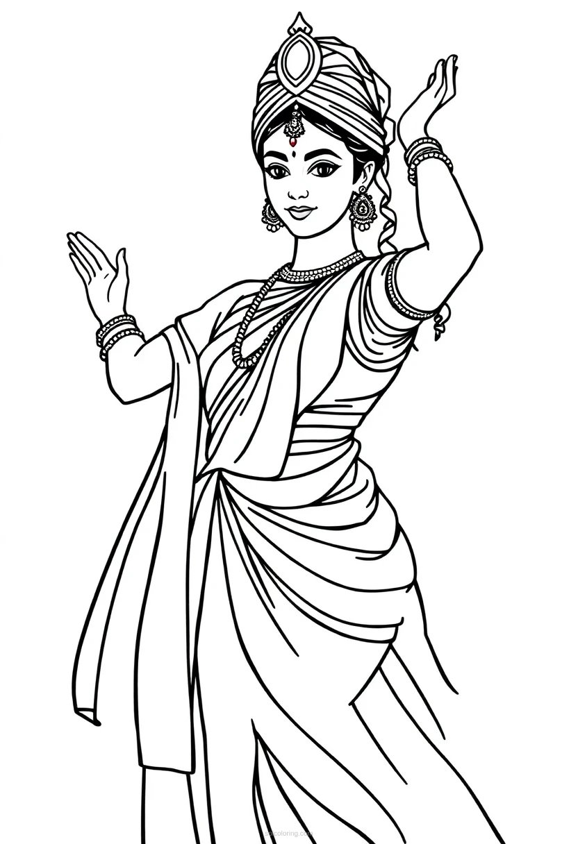 Indian Classical Dancer coloring page for kids