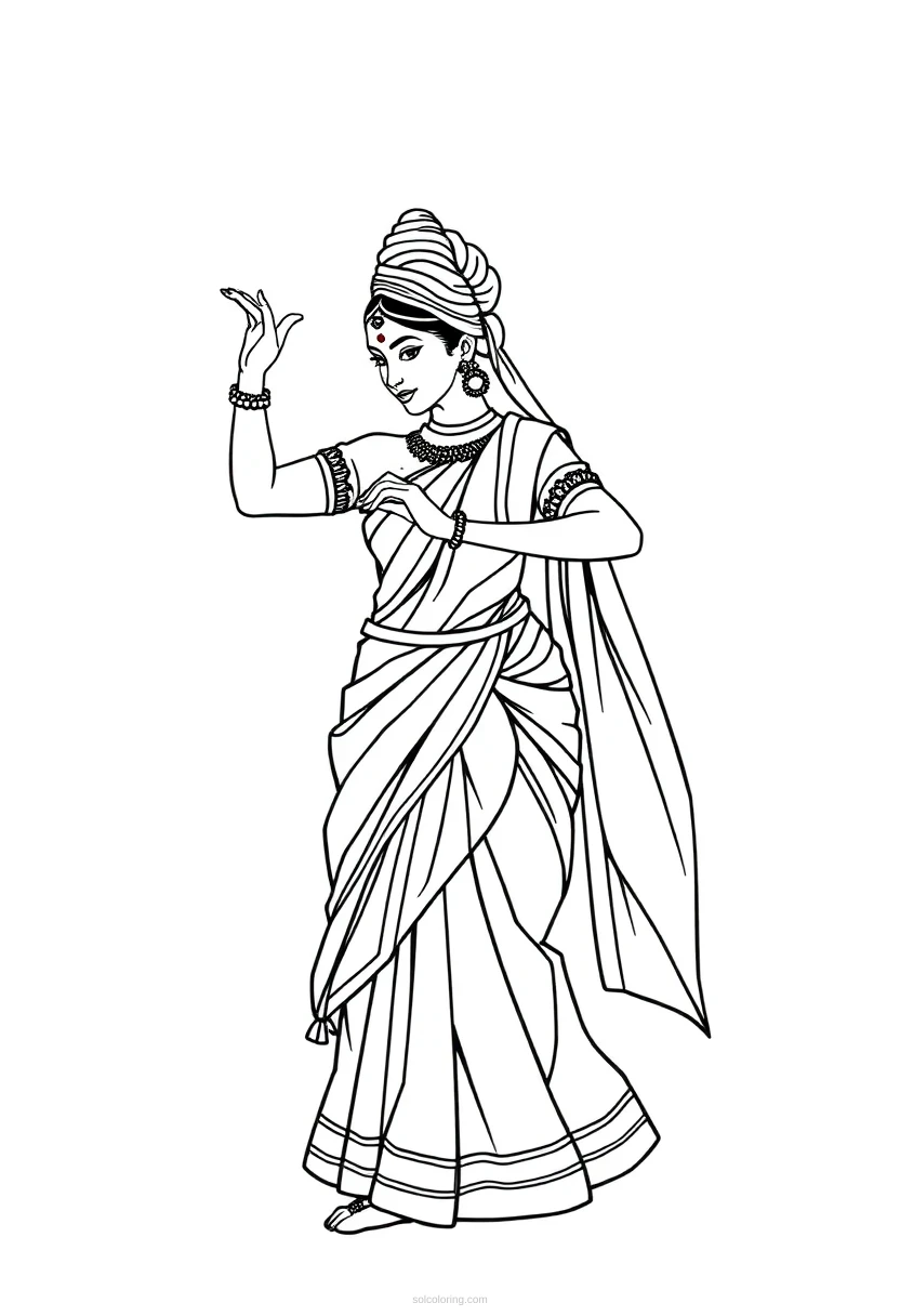 Indian Classical Dancer coloring page for kids