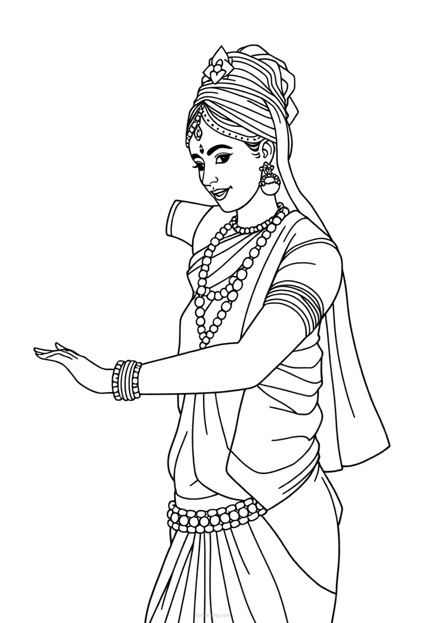 Indian Classical Dancer coloring page for kids
