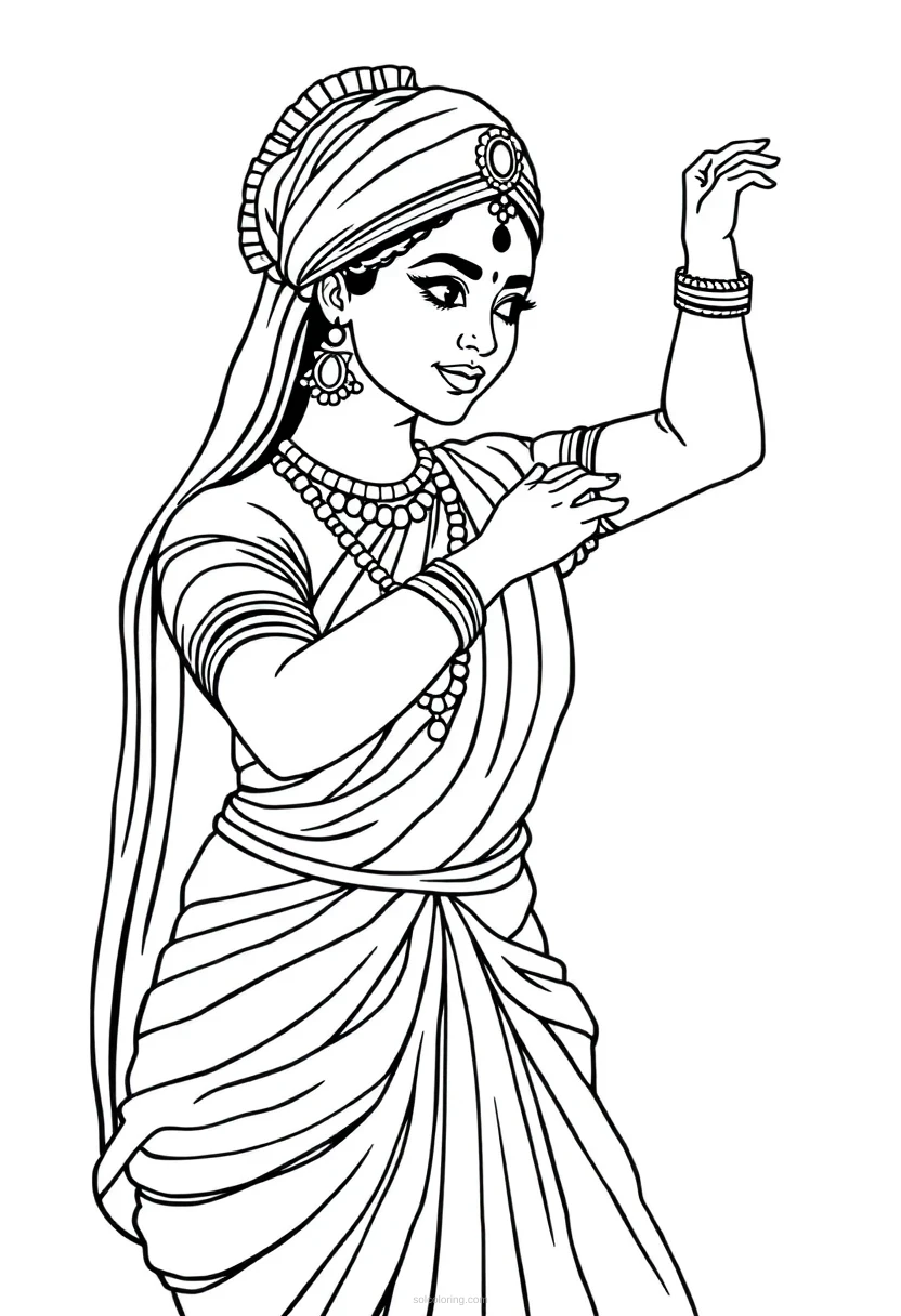 Indian Classical Dancer coloring page for kids
