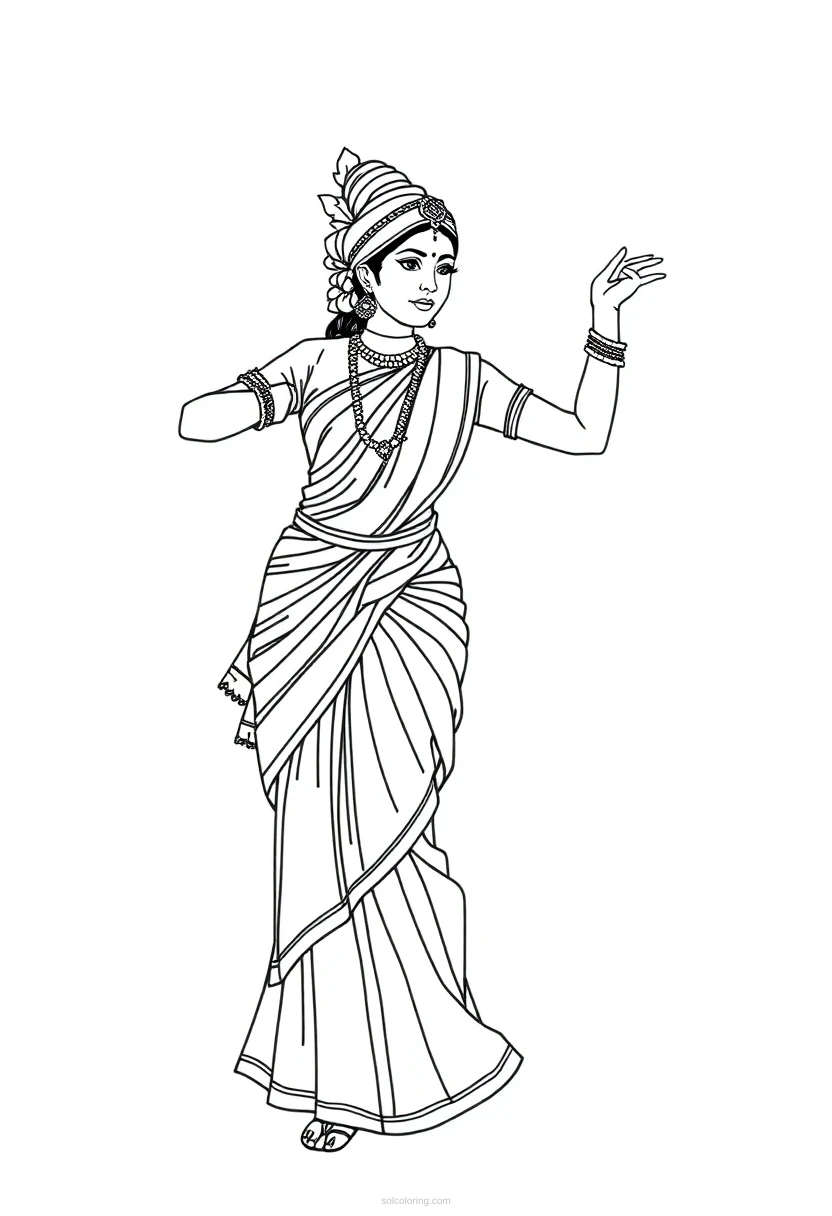 Indian Classical Dancer coloring page for kids