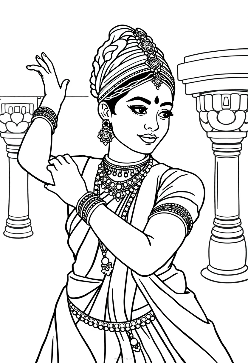 Indian Classical Dancer coloring page for kids