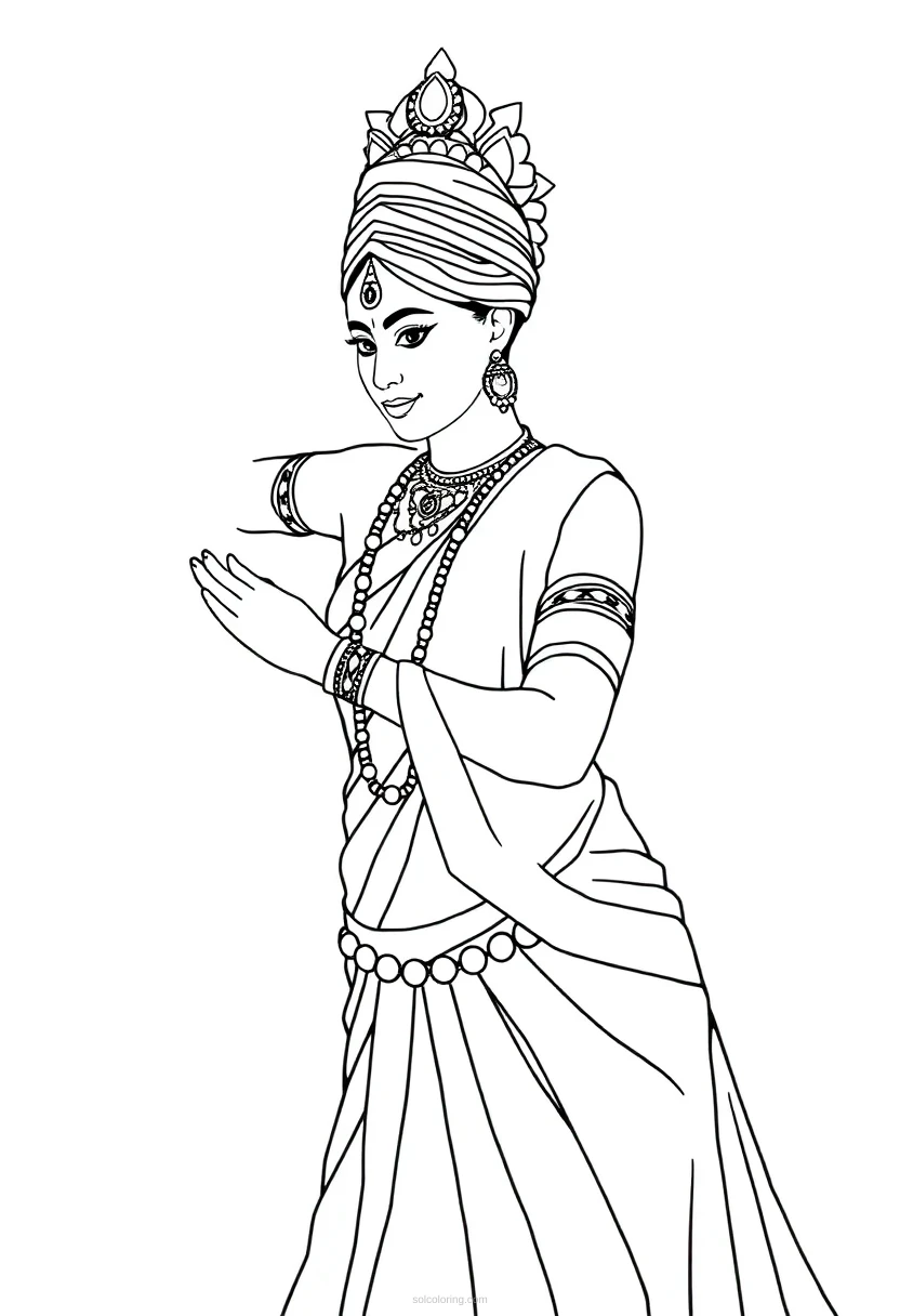 Indian Classical Dancer coloring page for kids