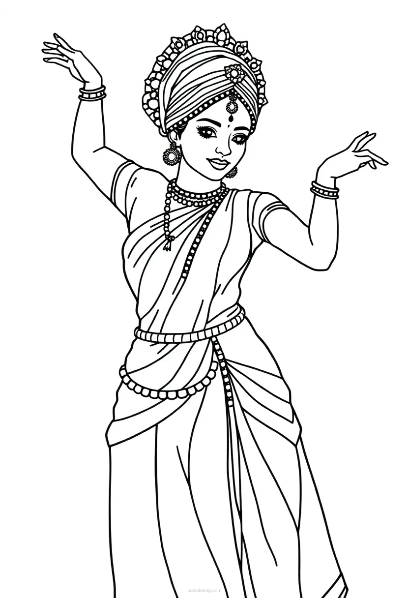 Indian Classical Dancer coloring page for kids