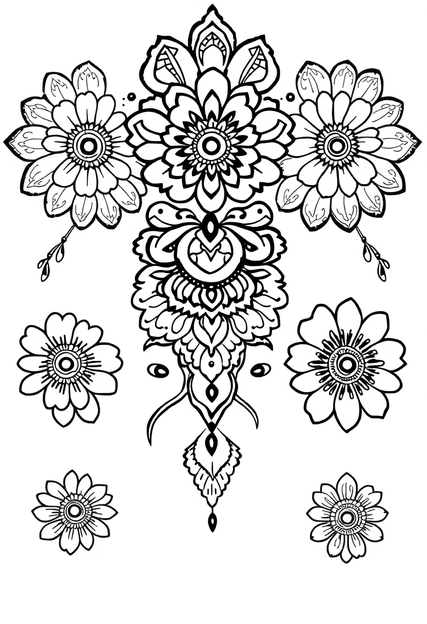 Indian Henna Patterns coloring page, free printable