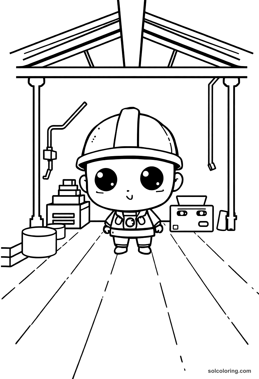 Chibi Industrial Revolution Factory Floor coloring page, free printable chibi style
