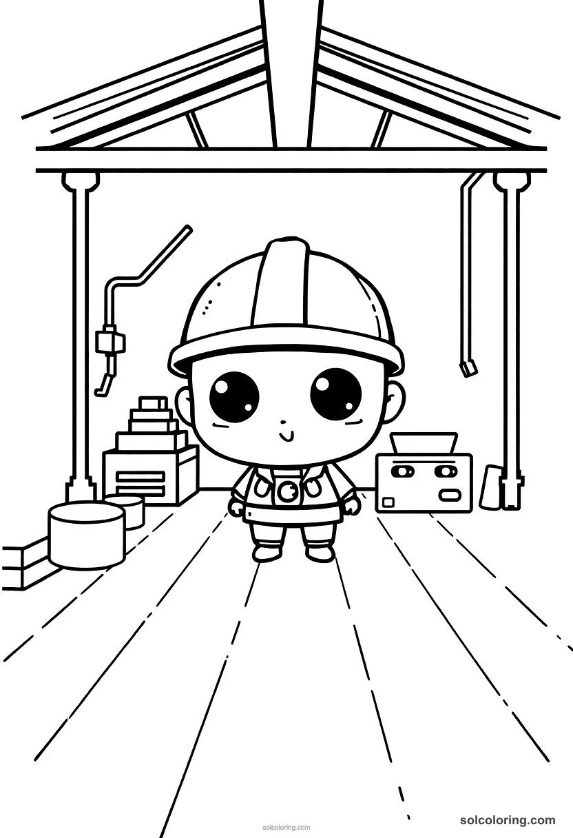 Chibi Industrial Revolution Factory Floor chibi coloring page for kids