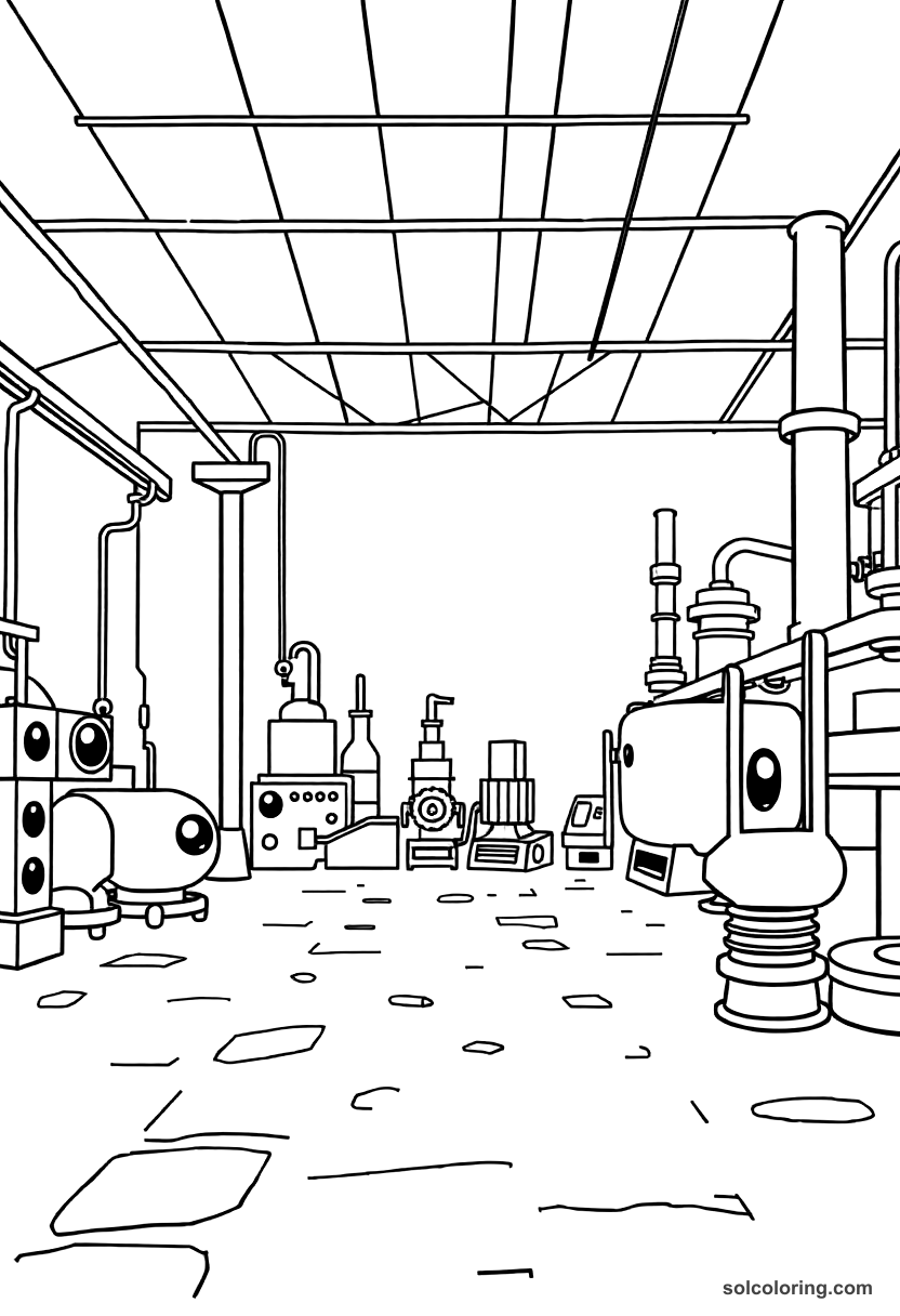Cute Cartoon Industrial Revolution Factory Floor coloring page, free printable cute cartoon style