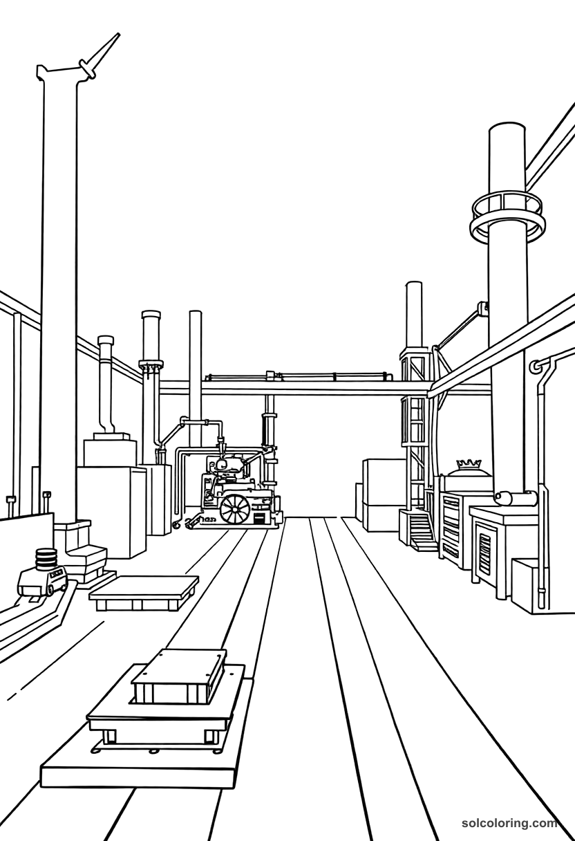Simple Industrial Revolution Factory Floor coloring page, free printable simple style